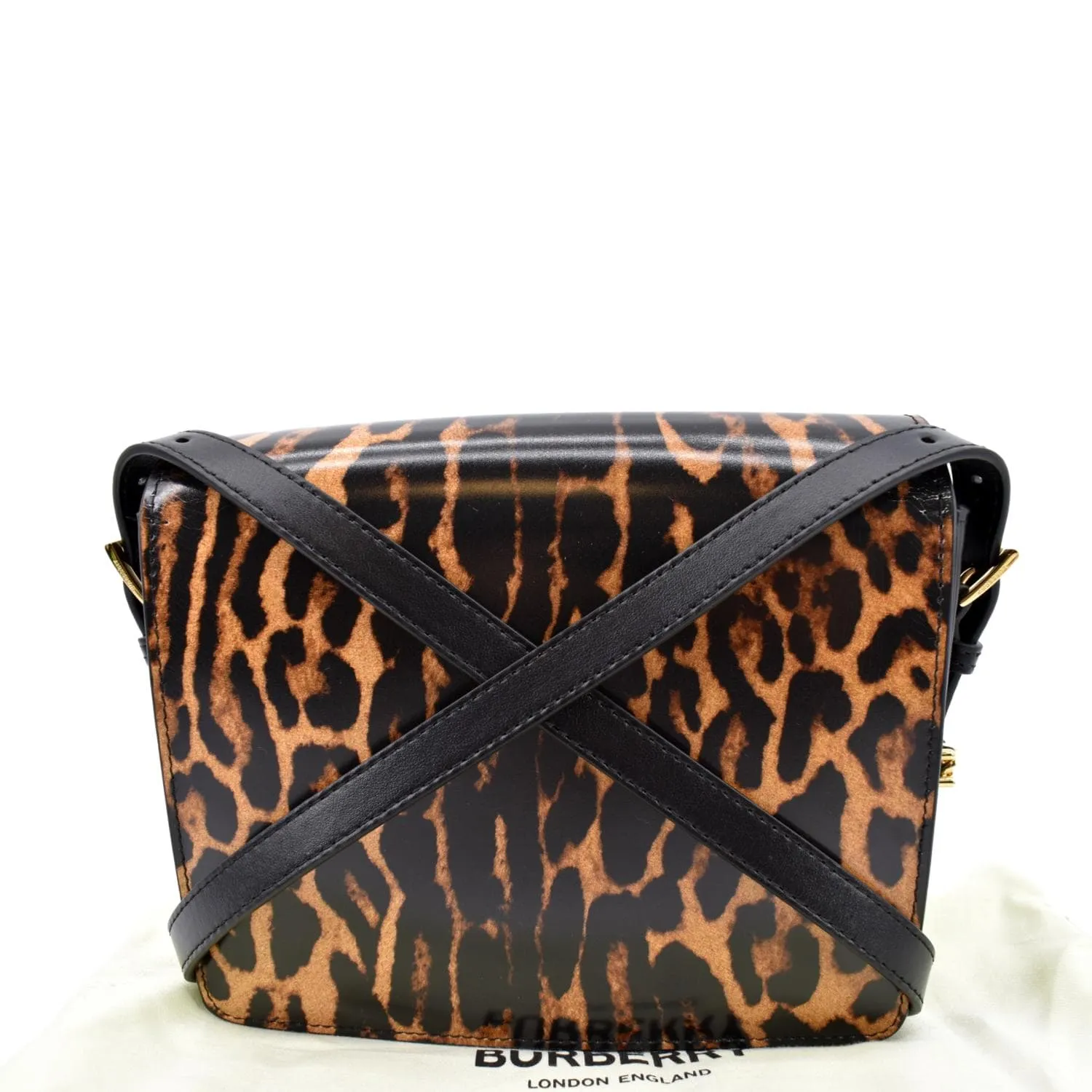 BURBERRY Grace Leopard Print Leather Shoulder Bag Multicolor
