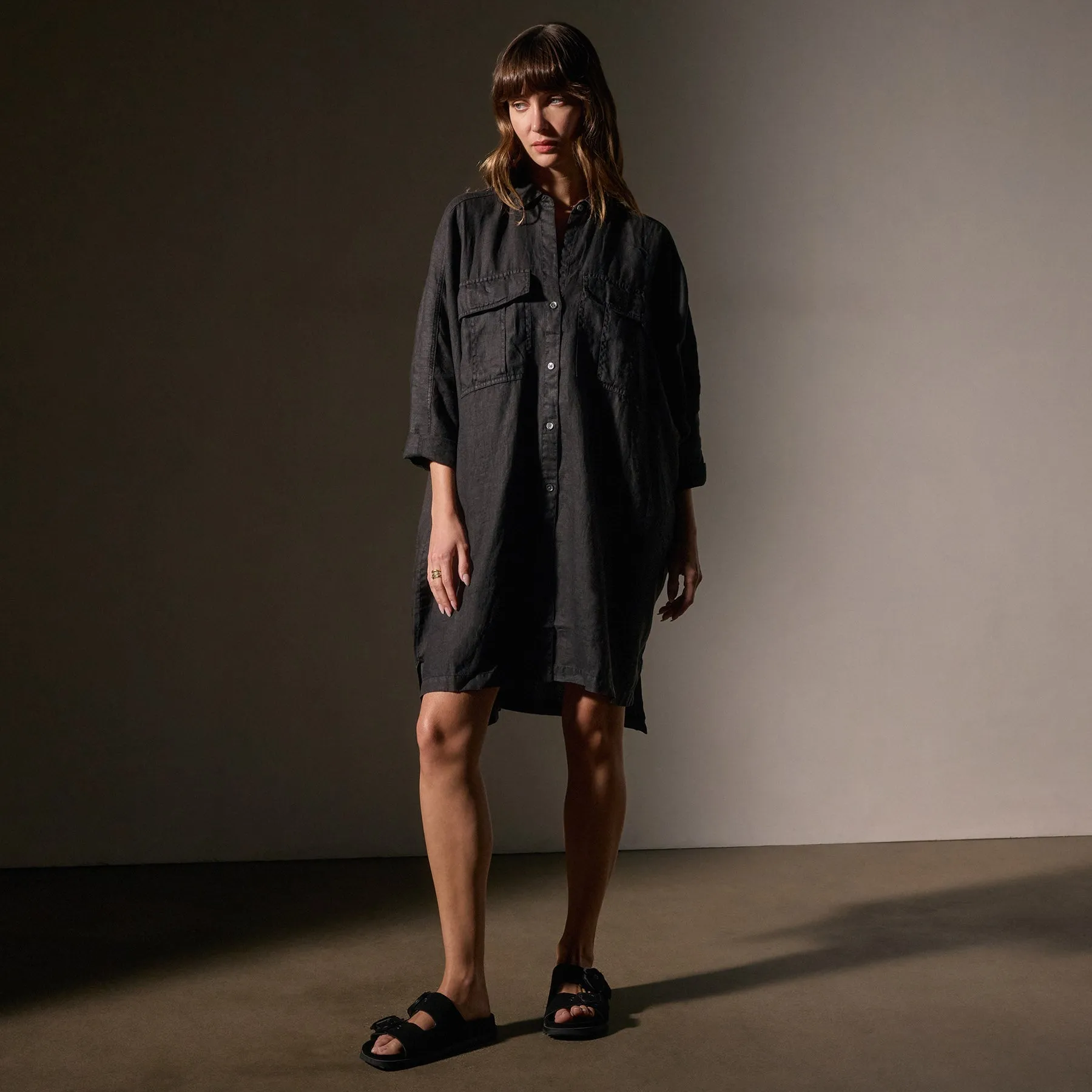 Cargo Pocket Swing Dress - Black
