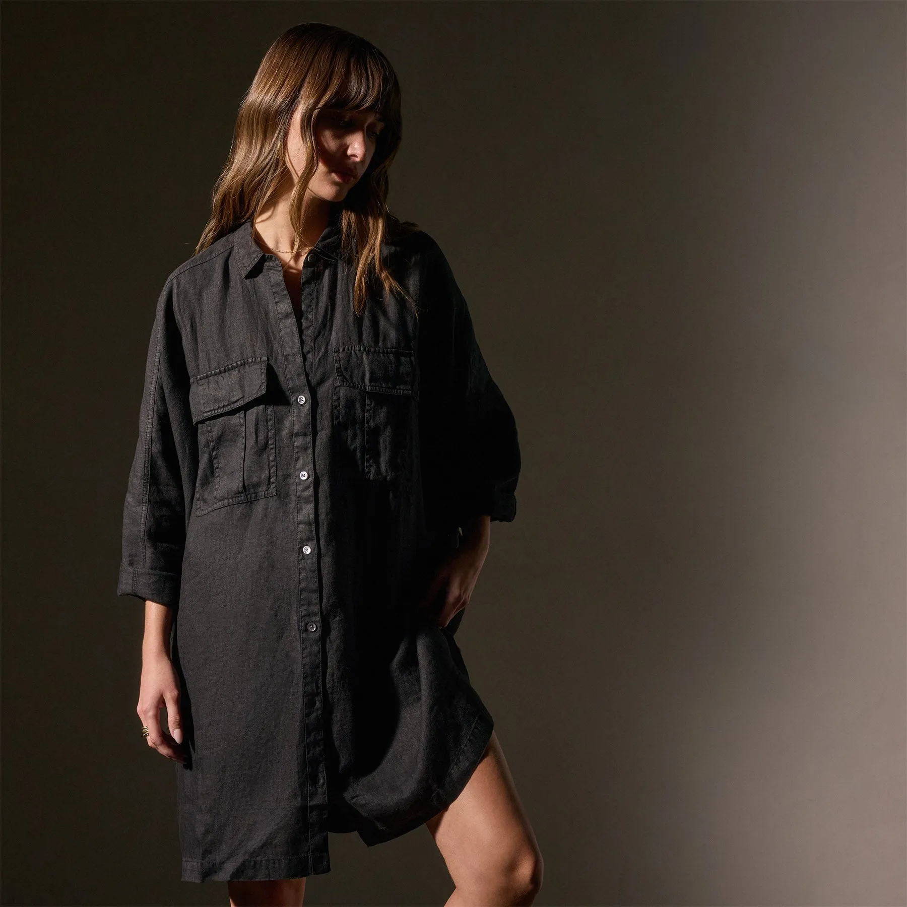 Cargo Pocket Swing Dress - Black