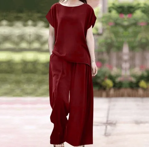 Casual plain wide leg pants