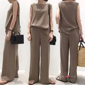 Casual plain wide leg pants