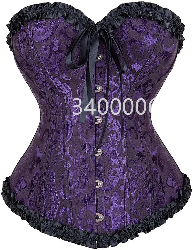 Caudatus Vintage Corsets and Bustiers Plus Size Flower Print Bridal Bustier Corset Push Up Victorian Corselet Overbust Burlesque