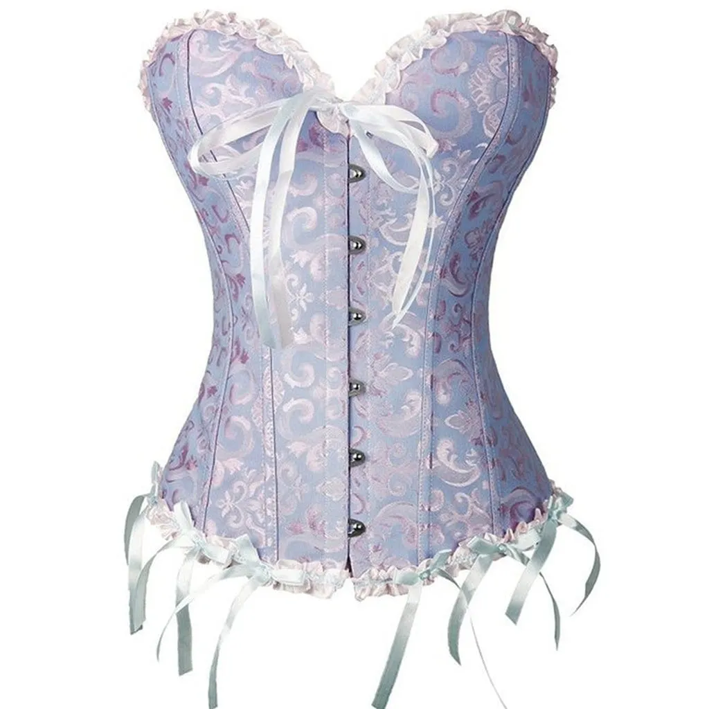 Caudatus Vintage Corsets and Bustiers Plus Size Flower Print Bridal Bustier Corset Push Up Victorian Corselet Overbust Burlesque