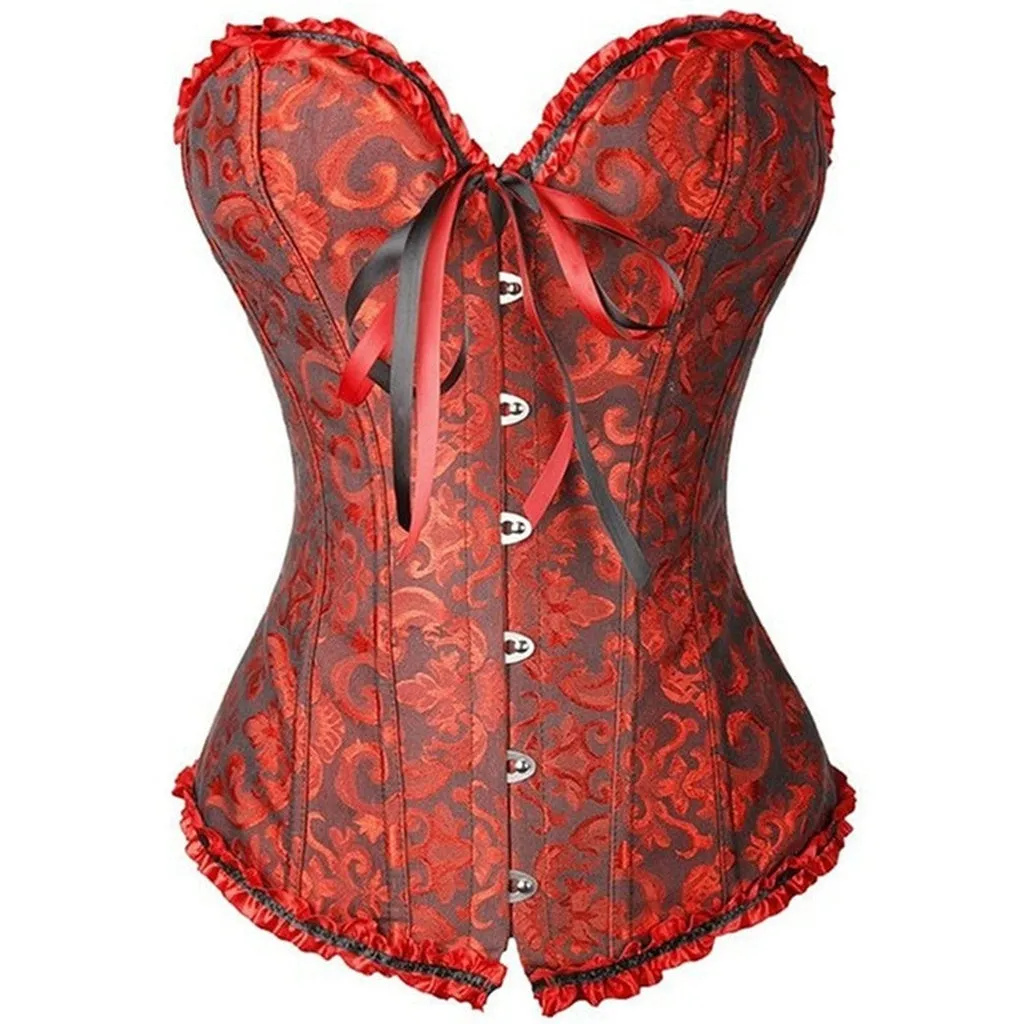 Caudatus Vintage Corsets and Bustiers Plus Size Flower Print Bridal Bustier Corset Push Up Victorian Corselet Overbust Burlesque