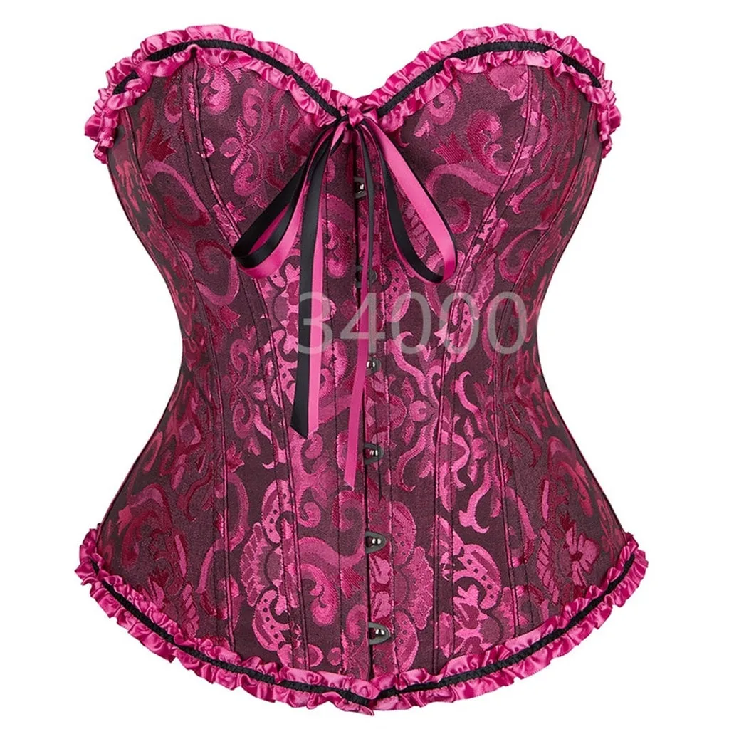 Caudatus Vintage Corsets and Bustiers Plus Size Flower Print Bridal Bustier Corset Push Up Victorian Corselet Overbust Burlesque