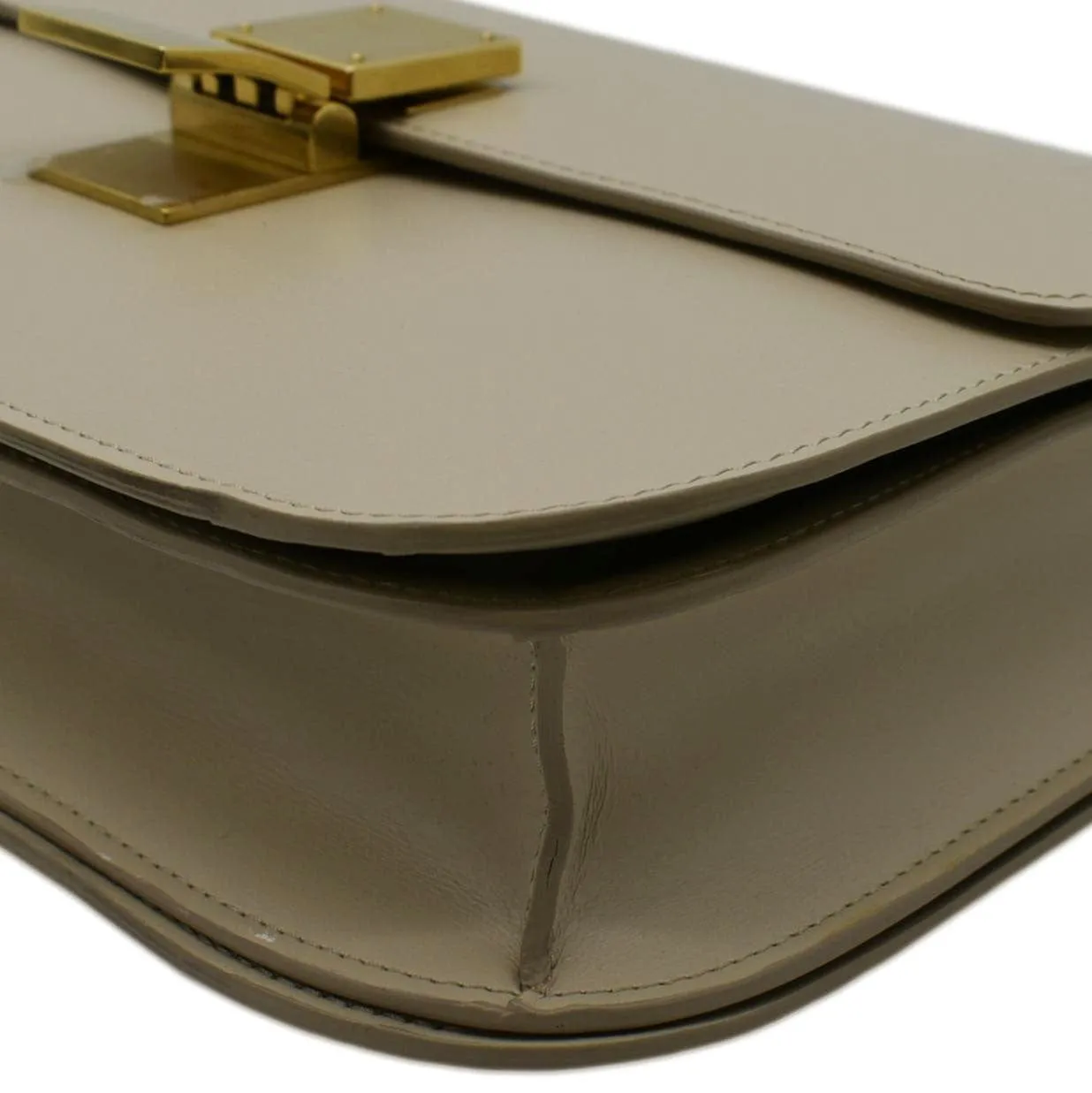 CELINE Classic Box Medium  Leather Flap Shoulder Bag Griege