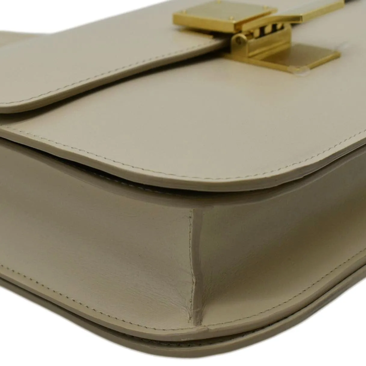 CELINE Classic Box Medium  Leather Flap Shoulder Bag Griege