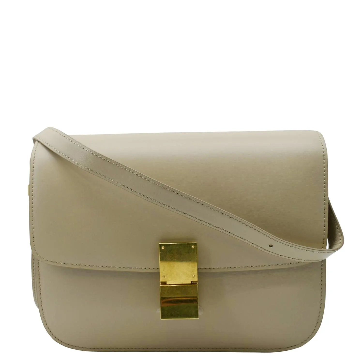 CELINE Classic Box Medium  Leather Flap Shoulder Bag Griege