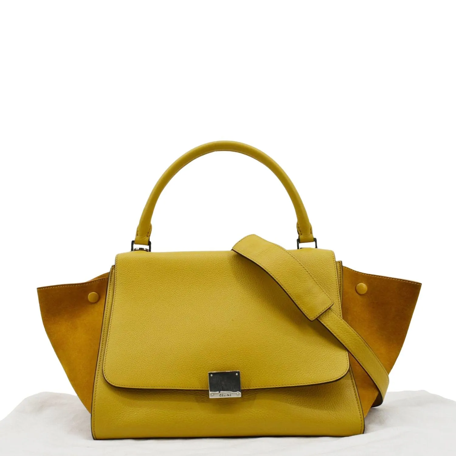 CELINE Trapeze Leather Suede Tote Shoulder Bag Yellow