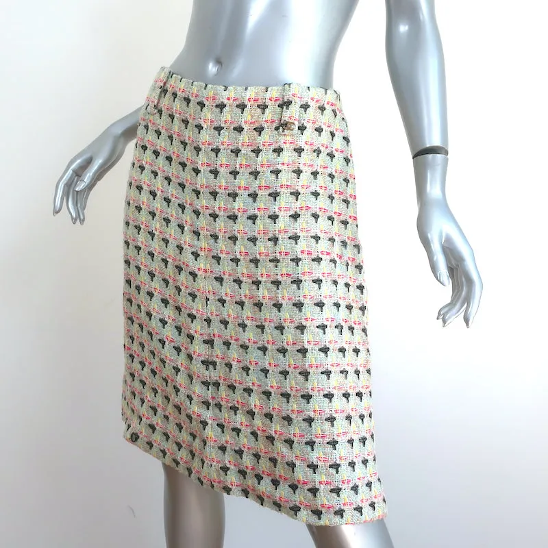 Chanel 02P Tweed Skirt Mint/Multicolor Cotton-Linen Size 42