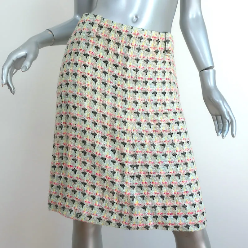 Chanel 02P Tweed Skirt Mint/Multicolor Cotton-Linen Size 42