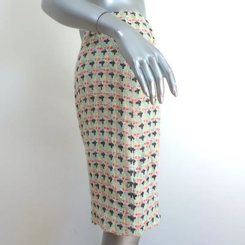 Chanel 02P Tweed Skirt Mint/Multicolor Cotton-Linen Size 42
