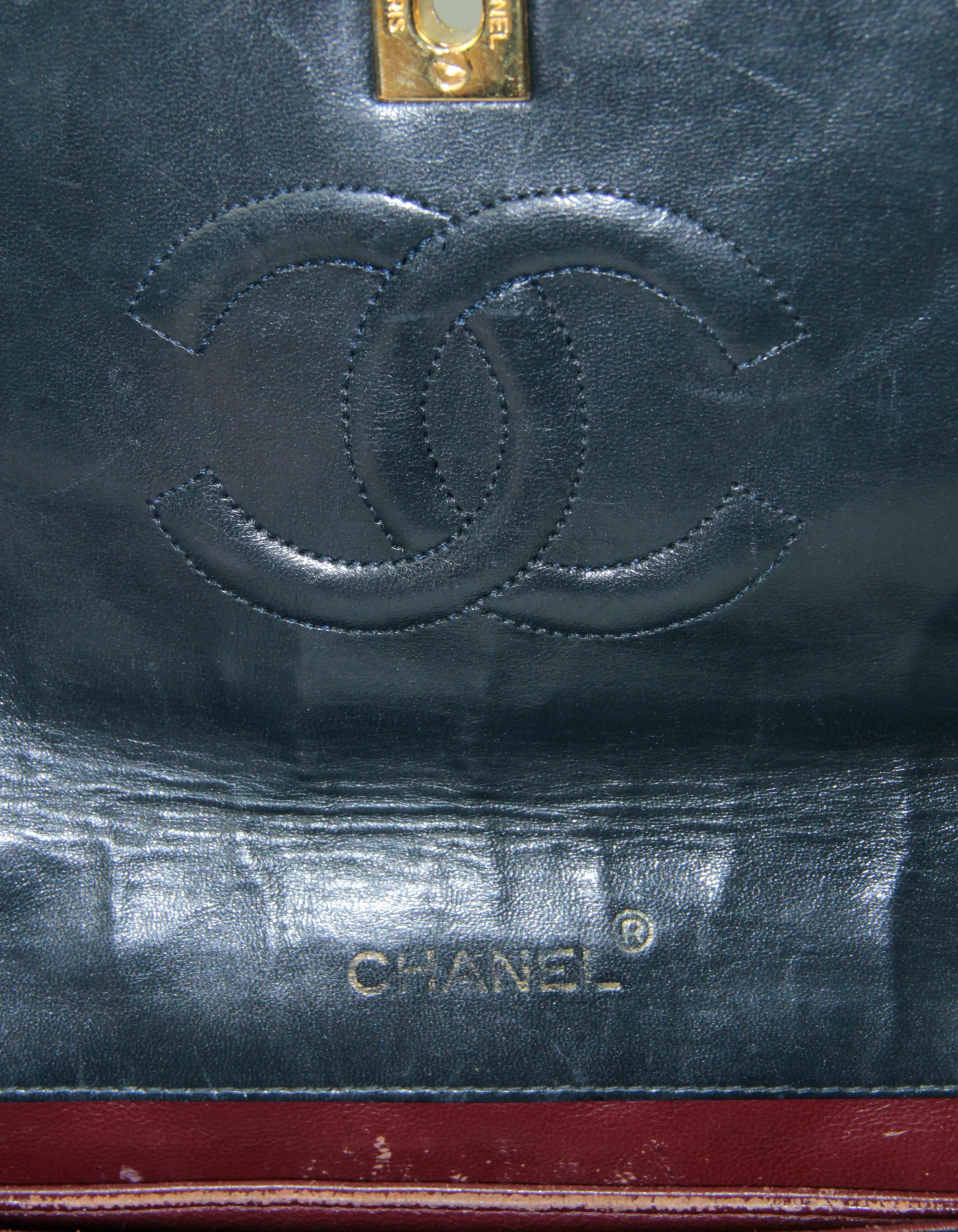 Chanel 1990s Navy Lambskin Quilted CC Tiwstlock Flap Bag
