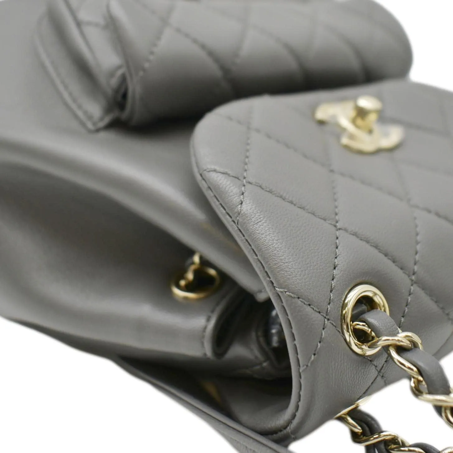CHANEL Duma Small Quilted Leather Backpack Bag Grey
