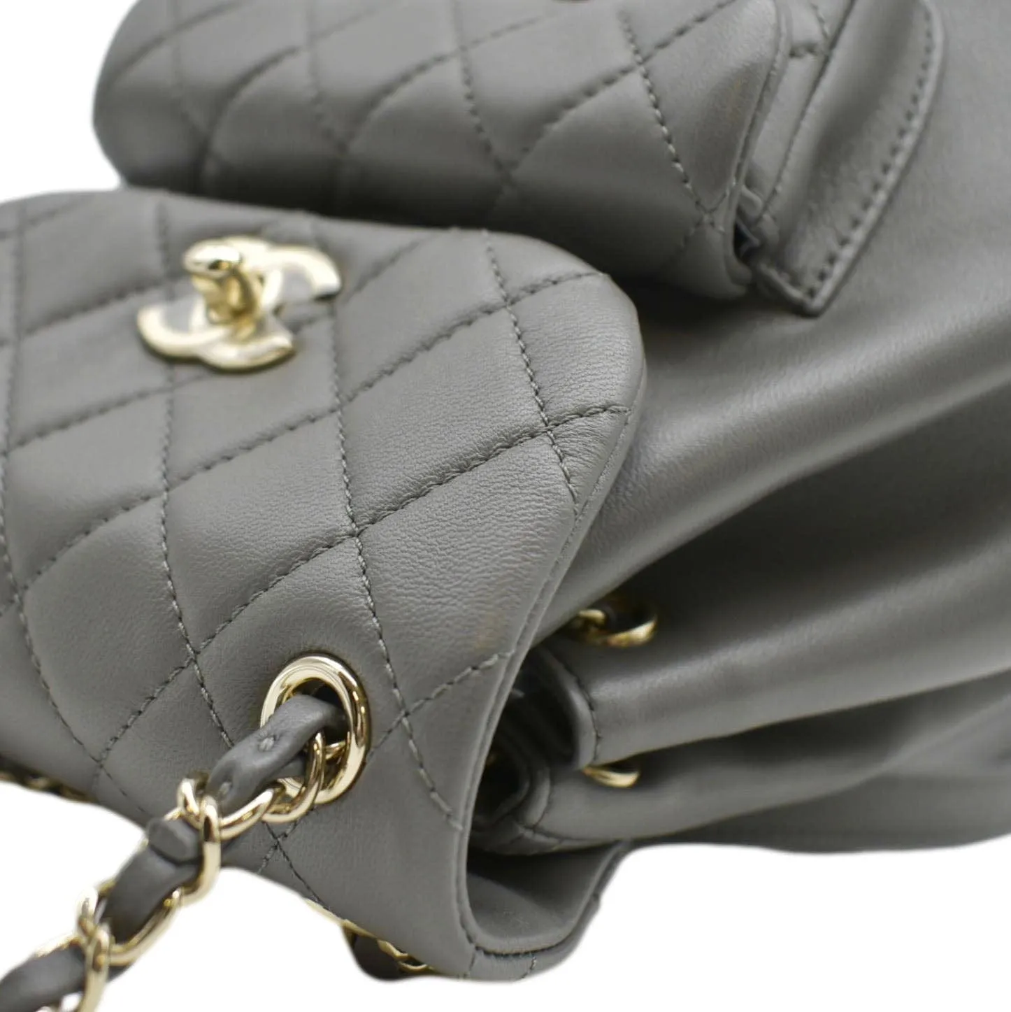CHANEL Duma Small Quilted Leather Backpack Bag Grey