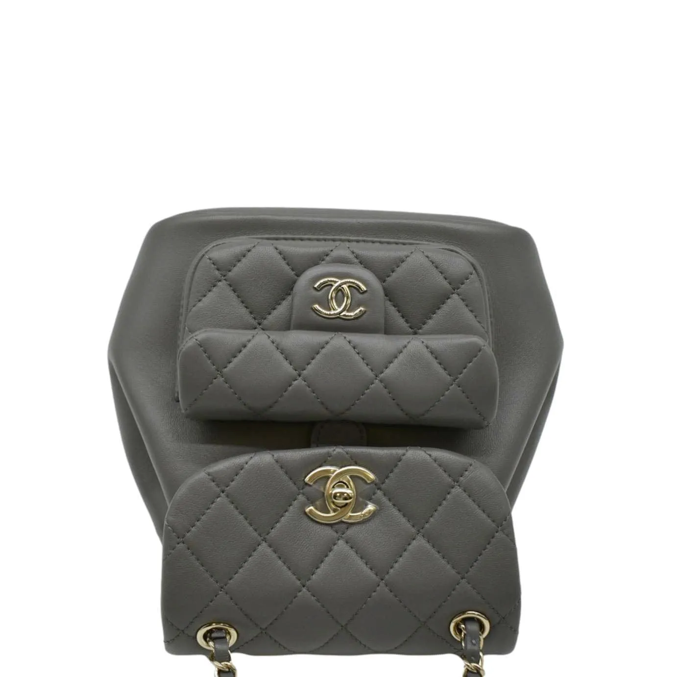 CHANEL Duma Small Quilted Leather Backpack Bag Grey