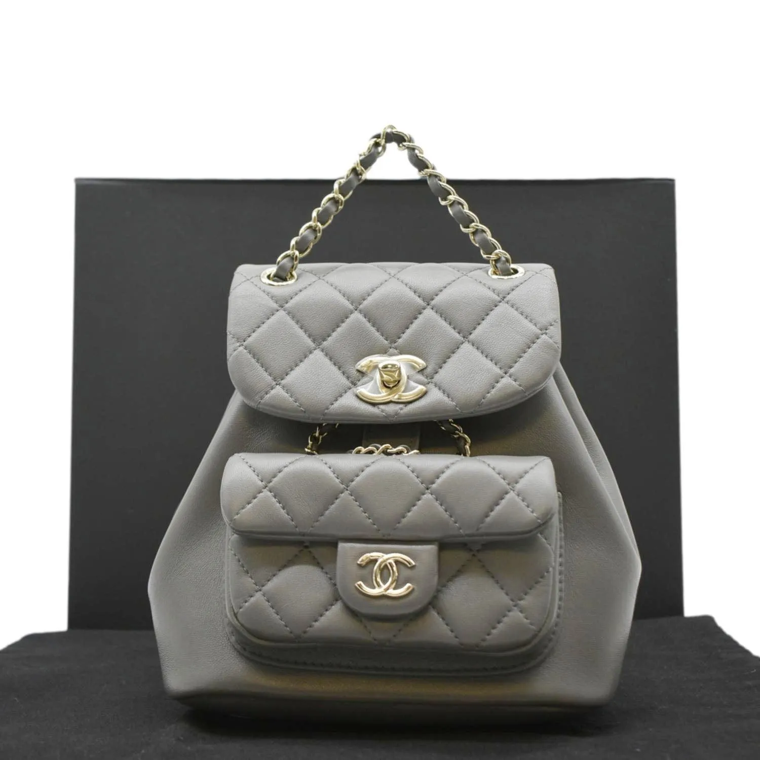 CHANEL Duma Small Quilted Leather Backpack Bag Grey