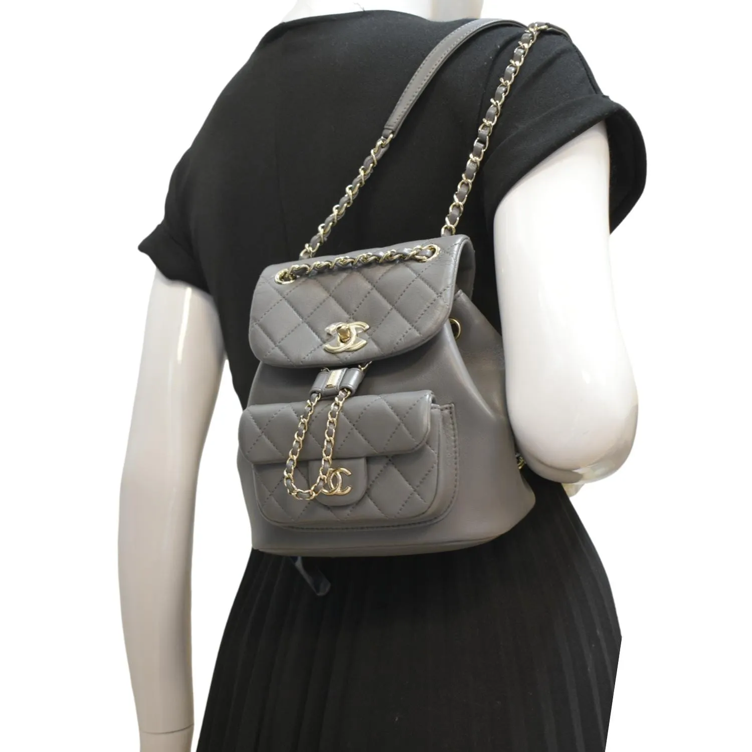 CHANEL Duma Small Quilted Leather Backpack Bag Grey