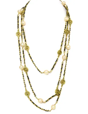Chanel Vintage '94 Leather Woven Chain Link 82" Necklace