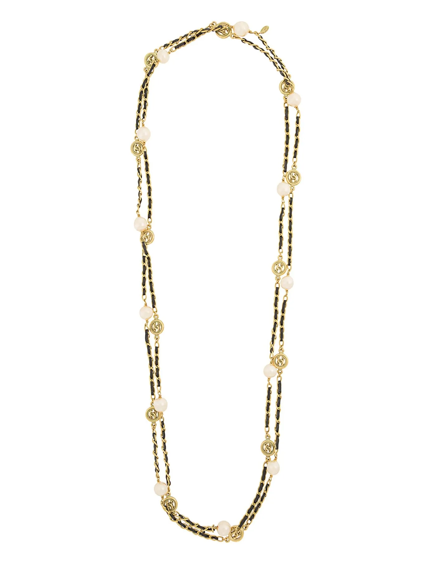 Chanel Vintage '94 Leather Woven Chain Link 82" Necklace