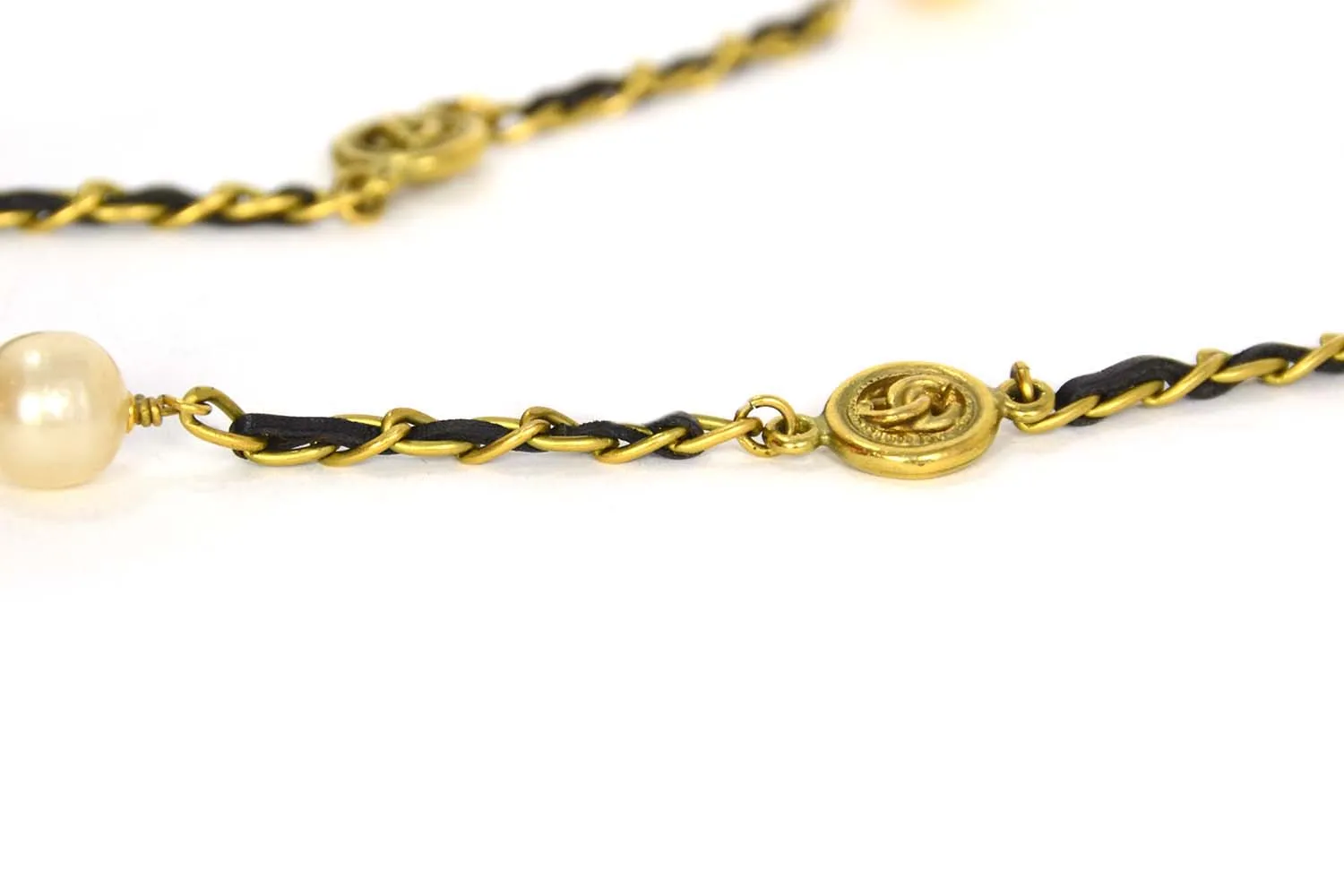Chanel Vintage '94 Leather Woven Chain Link 82" Necklace