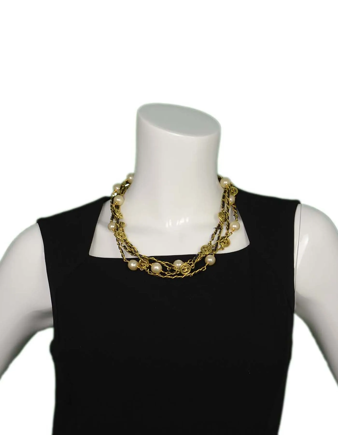 Chanel Vintage '94 Leather Woven Chain Link 82" Necklace