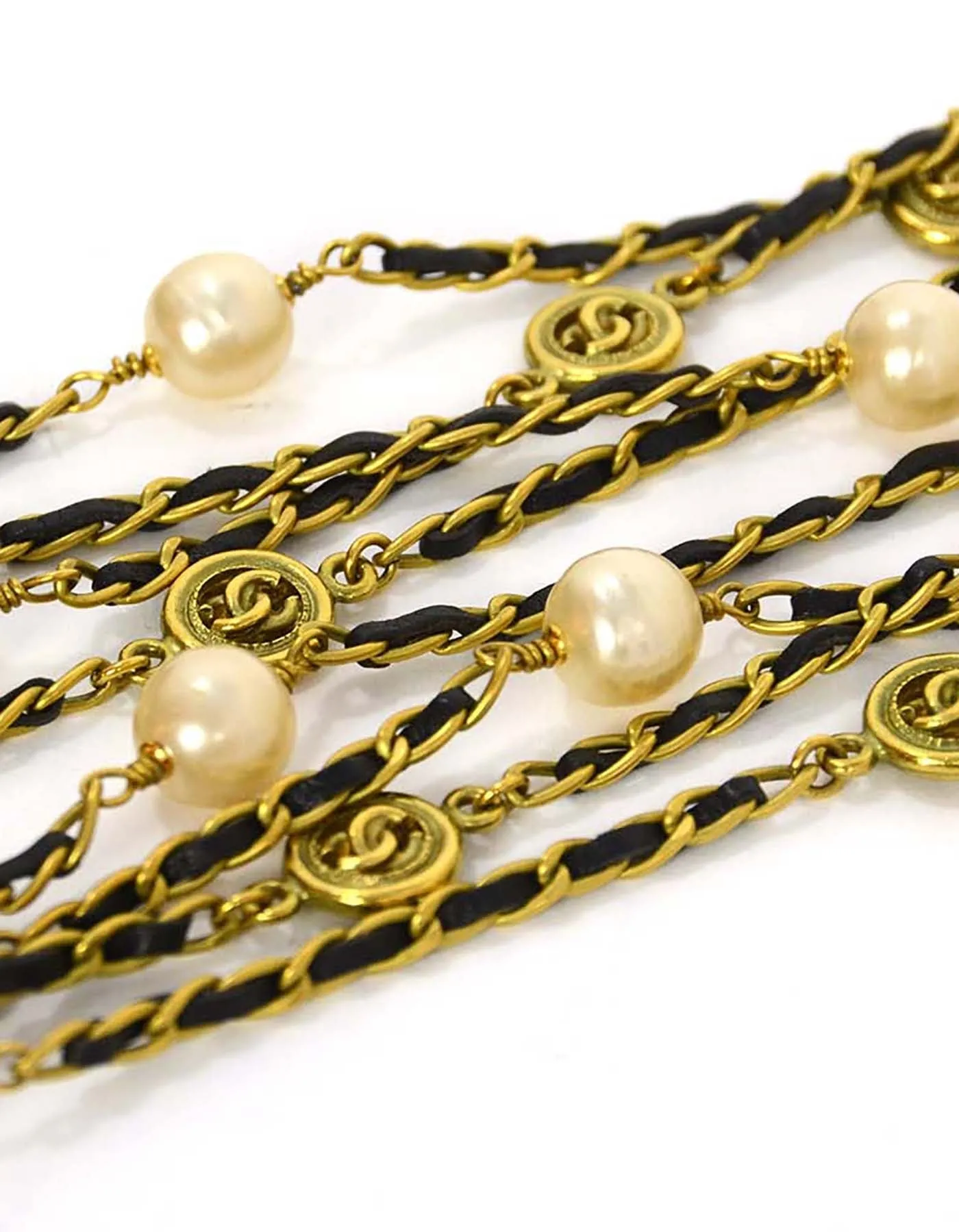Chanel Vintage '94 Leather Woven Chain Link 82" Necklace