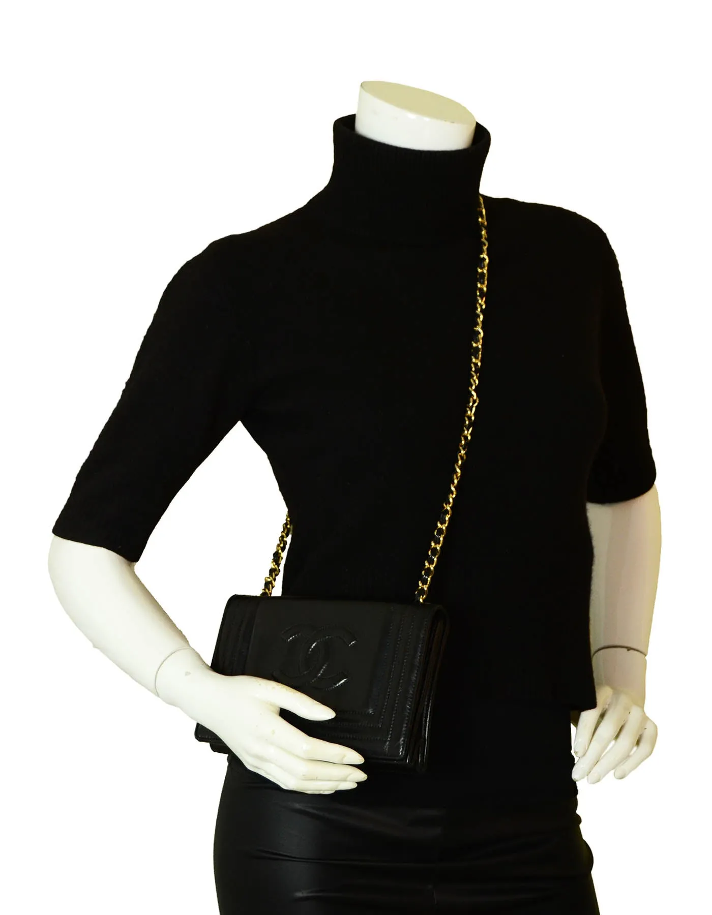 Chanel Vintage Black Lambskin Leather CC Stitched Mini Bag