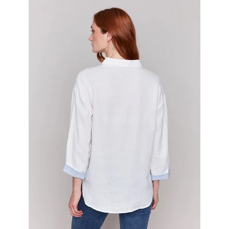 Charlie B Drop Shoulder 3/4 Roll Up Sleeves Shirt
