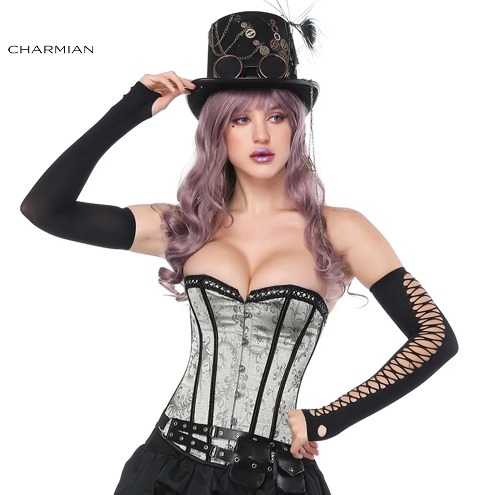 Charmian Women's Plus Size Steampunk Overbust Corset Sexy Floral Retro