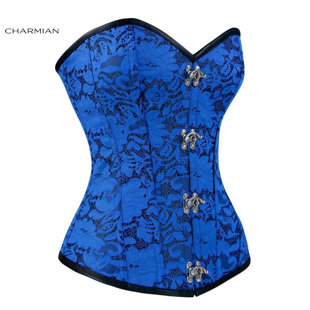 Charmian Women's Sexy Gothic Floral Brocade Strapless Steel Bone