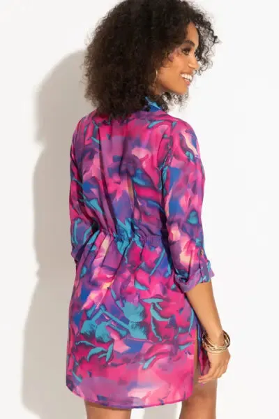 Chiffon Button Through Beach Shirt  In Purple - Pour Moi