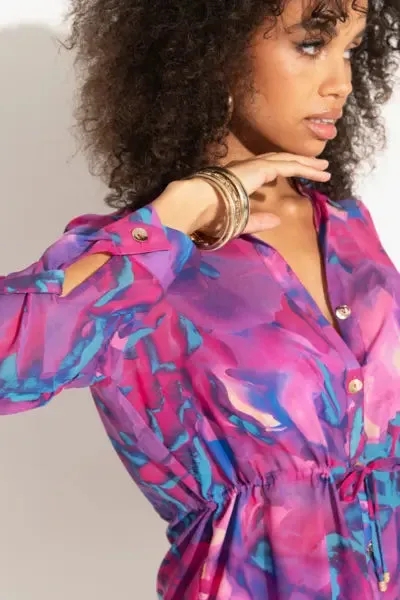 Chiffon Button Through Beach Shirt  In Purple - Pour Moi