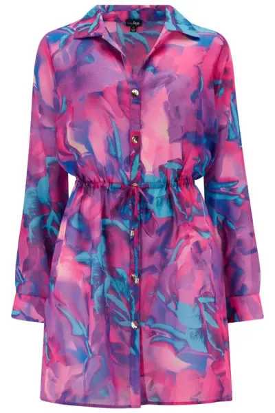 Chiffon Button Through Beach Shirt  In Purple - Pour Moi