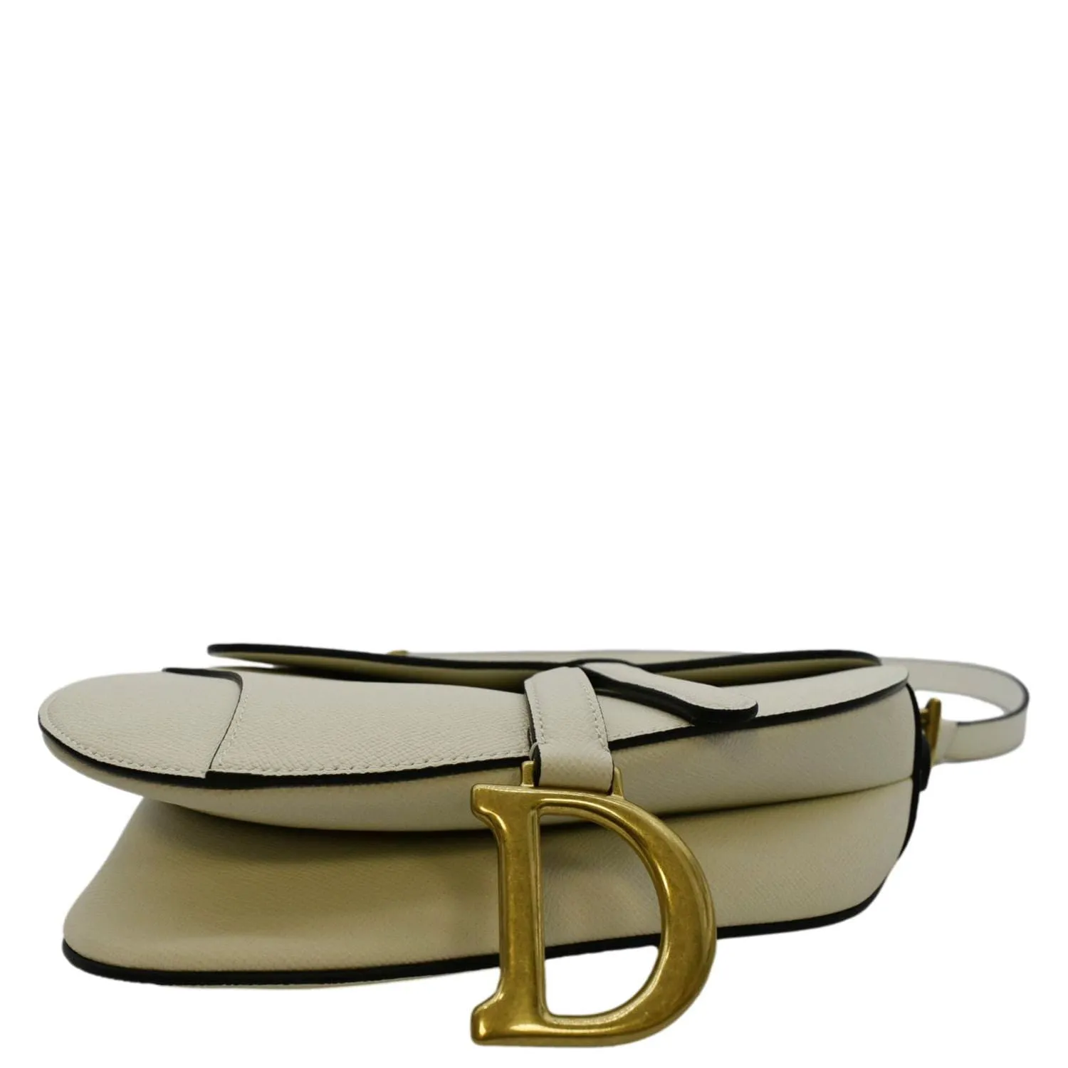 CHRISTIAN DIOR Saddle Grained Calfskin Leather Satchel Shoulder Bag Ivory