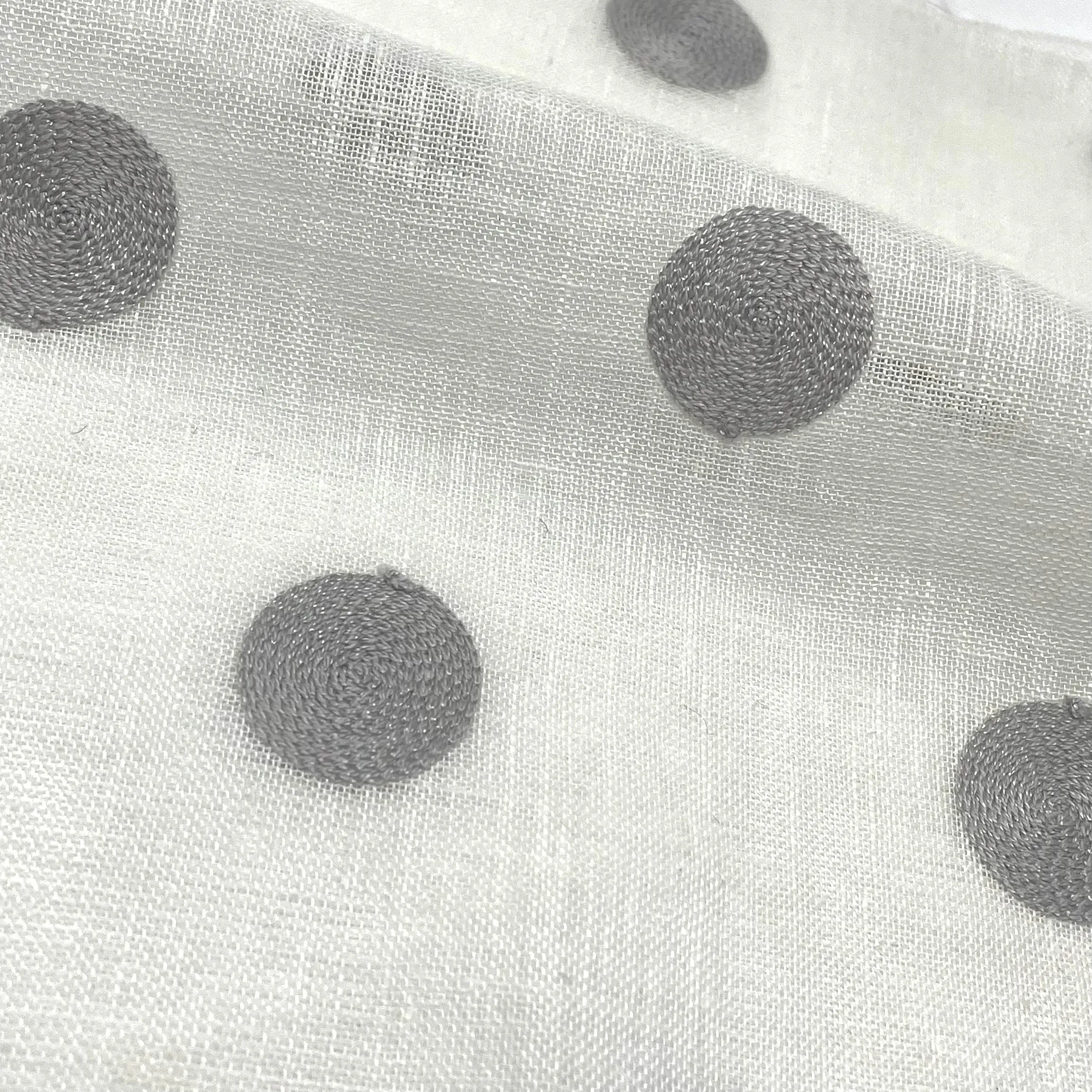 Circle Embroidery Blend Linen Fabric By The Yard/CL1072