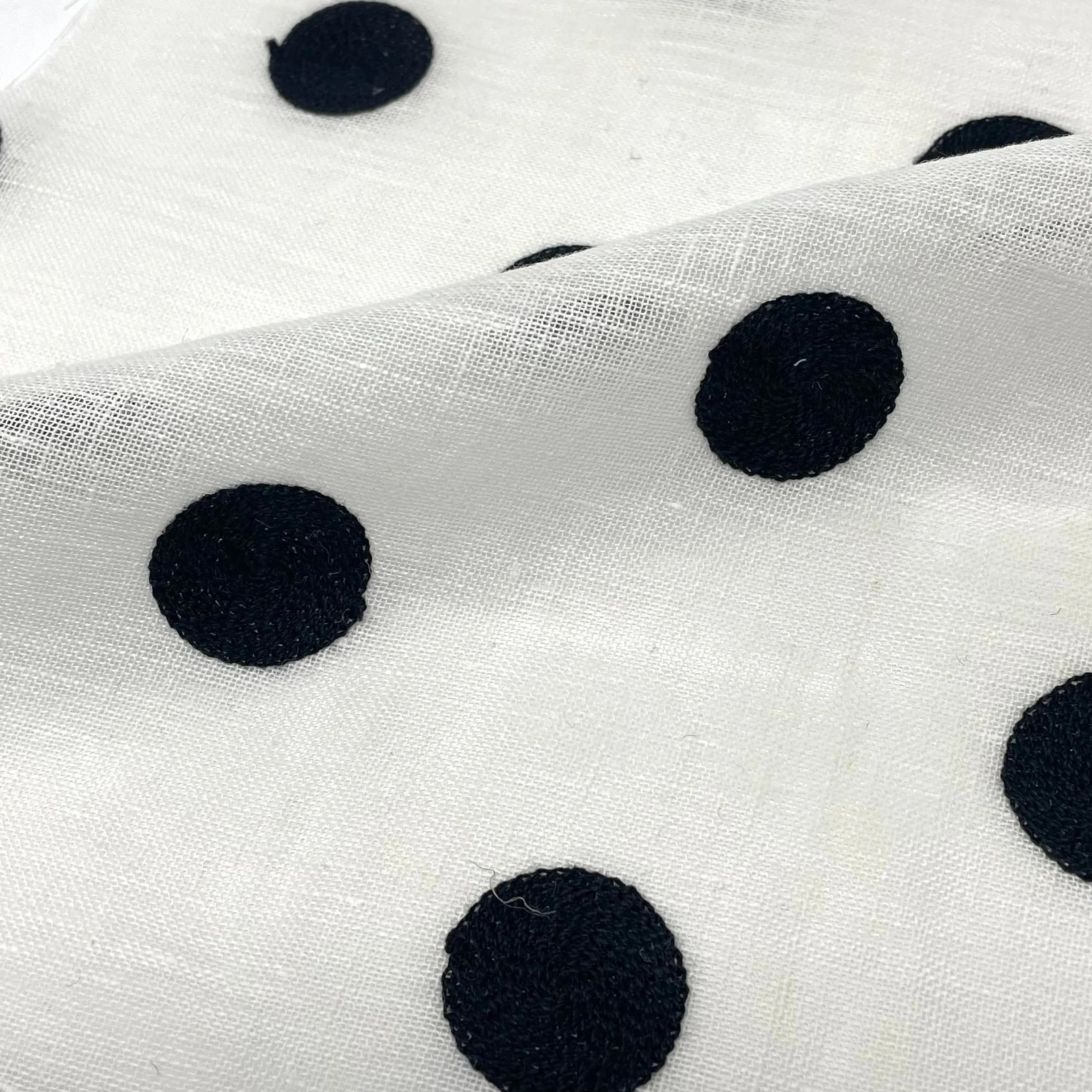 Circle Embroidery Blend Linen Fabric By The Yard/CL1072