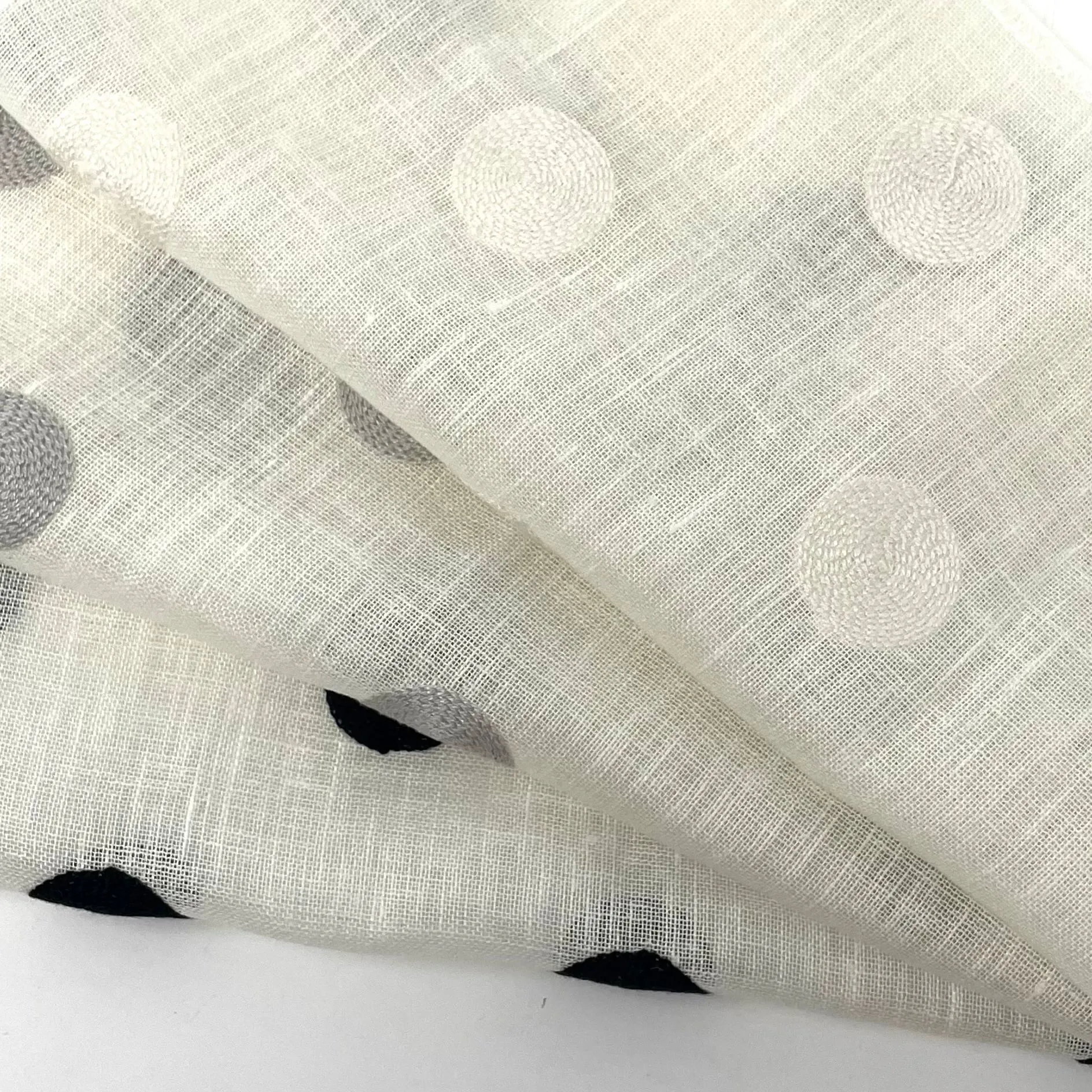 Circle Embroidery Blend Linen Fabric By The Yard/CL1072