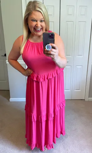 Coco Linen Midi Dress in Hot Pink