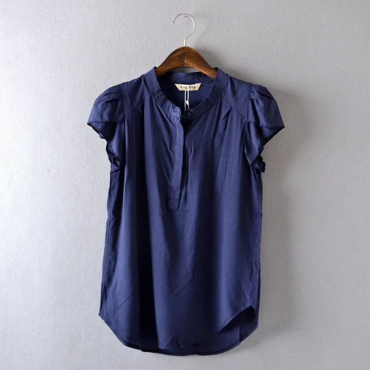 Comfortable casual Open collar Short sleeve Lively lady Blouse Striped flowers Solid Polka Dot Shirts Women's shirt tops,nc14