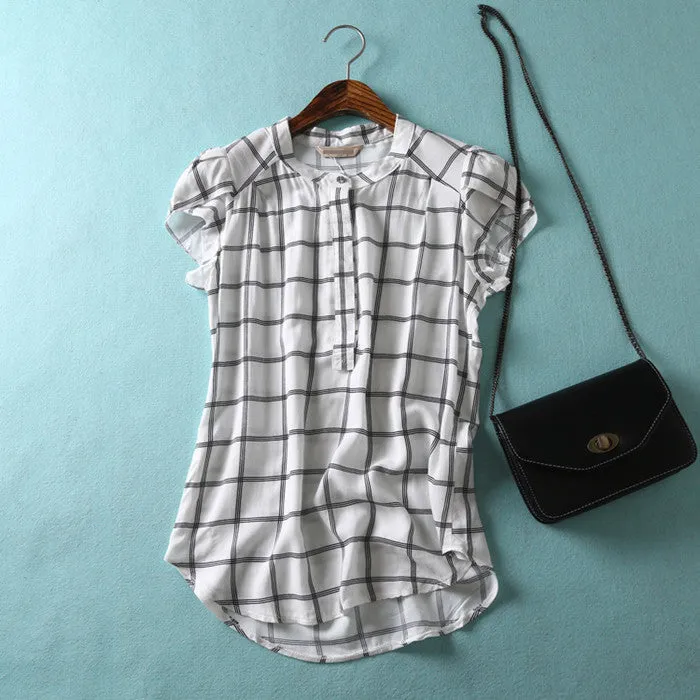 Comfortable casual Open collar Short sleeve Lively lady Blouse Striped flowers Solid Polka Dot Shirts Women's shirt tops,nc14