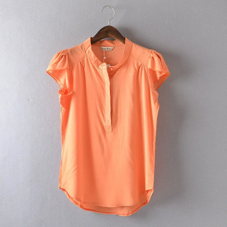 Comfortable casual Open collar Short sleeve Lively lady Blouse Striped flowers Solid Polka Dot Shirts Women's shirt tops,nc14