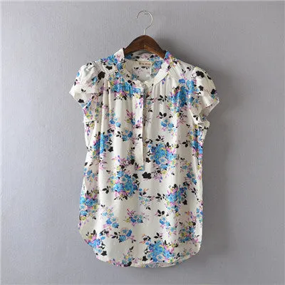 Comfortable casual Open collar Short sleeve Lively lady Blouse Striped flowers Solid Polka Dot Shirts Women's shirt tops,nc14