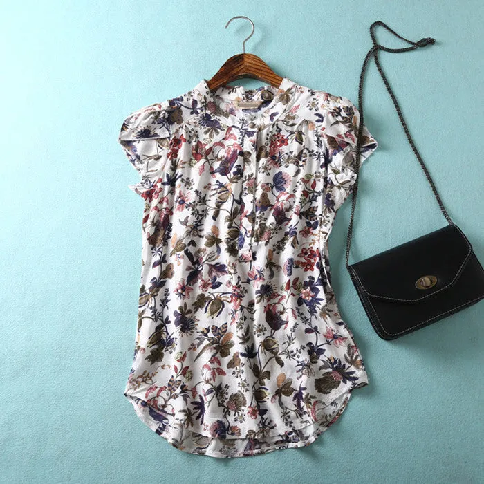 Comfortable casual Open collar Short sleeve Lively lady Blouse Striped flowers Solid Polka Dot Shirts Women's shirt tops,nc14
