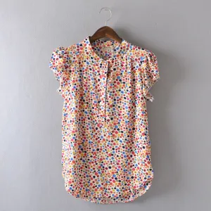 Comfortable casual Open collar Short sleeve Lively lady Blouse Striped flowers Solid Polka Dot Shirts Women's shirt tops,nc14