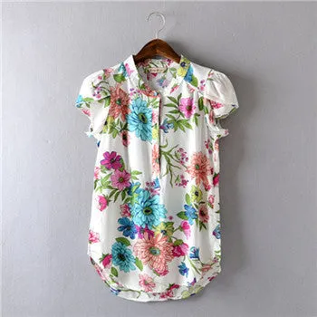 Comfortable casual Open collar Short sleeve Lively lady Blouse Striped flowers Solid Polka Dot Shirts Women's shirt tops,nc14