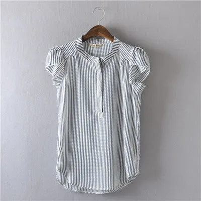 Comfortable casual Open collar Short sleeve Lively lady Blouse Striped flowers Solid Polka Dot Shirts Women's shirt tops,nc14