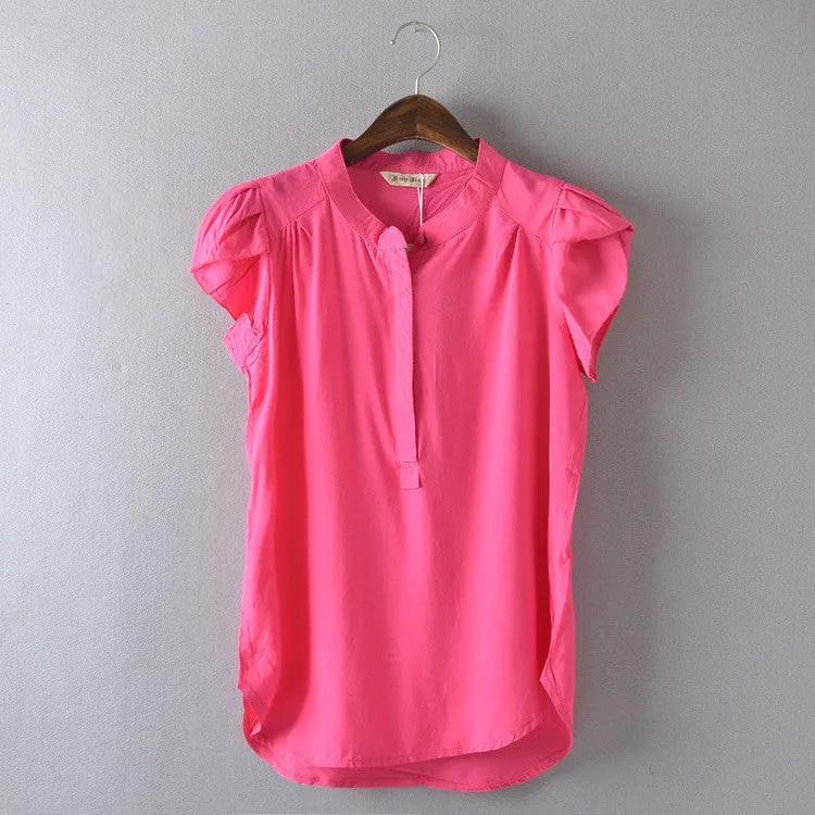 Comfortable casual Open collar Short sleeve Lively lady Blouse Striped flowers Solid Polka Dot Shirts Women's shirt tops,nc14