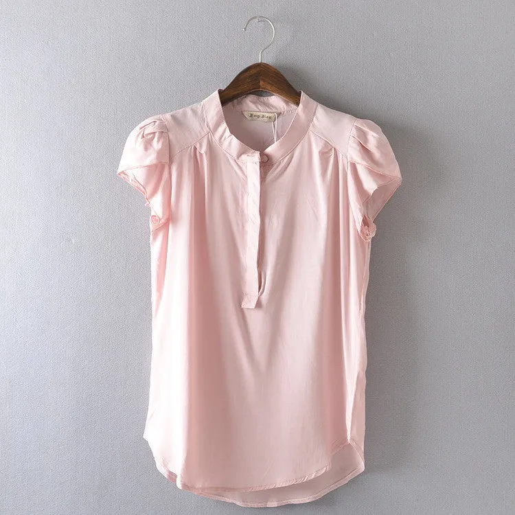 Comfortable casual Open collar Short sleeve Lively lady Blouse Striped flowers Solid Polka Dot Shirts Women's shirt tops,nc14