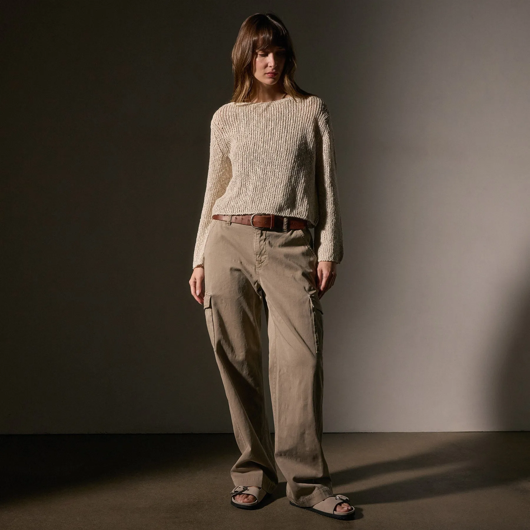 Cotton Linen Open Knit Pullover - Natural